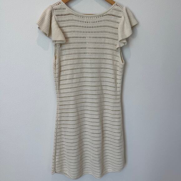 Treasure & Bond Flutter Sleeve Crochet Cream Linen Blend Sweater NEW Large - Picture 11 of 11